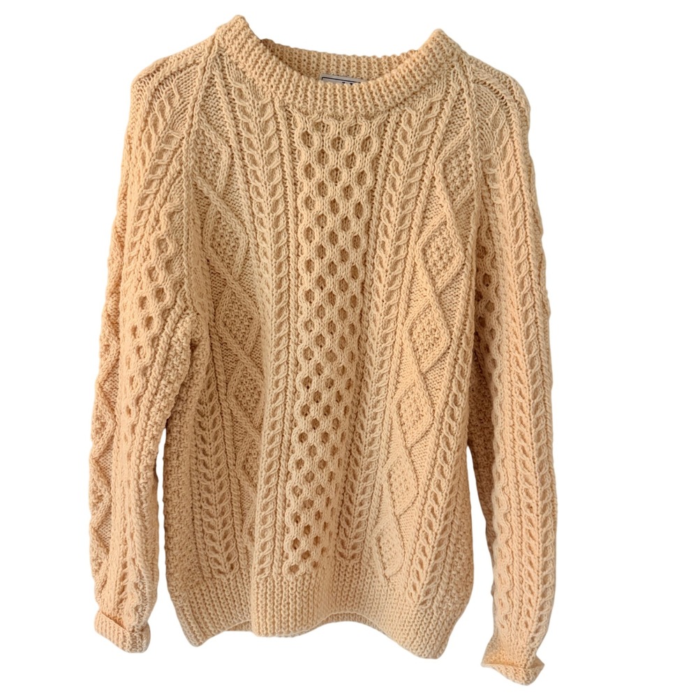 John Molloy Aran Fisherman Sweater Unisex Medium Cream Wool Cable Knit Ireland